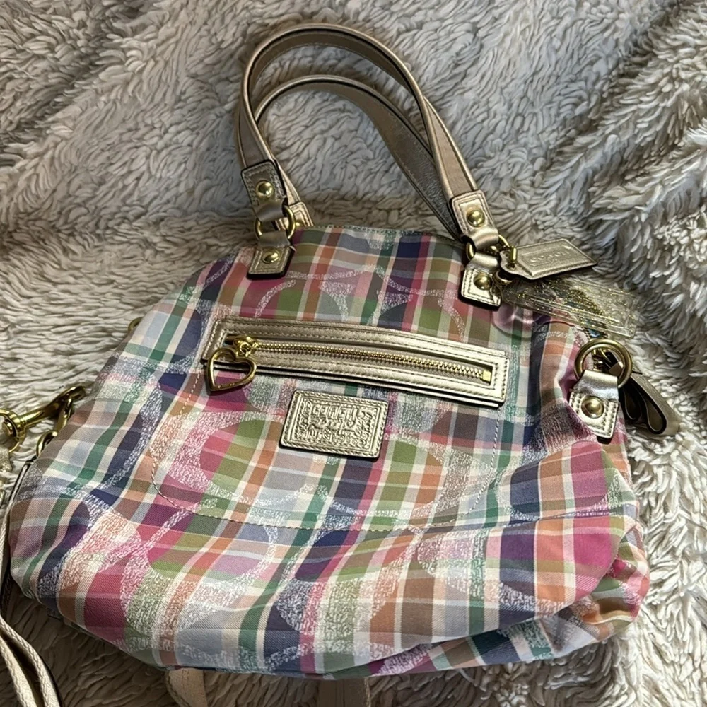NWT  vintage Coach Daisy Madras Foldover Crossbody Bag F23541